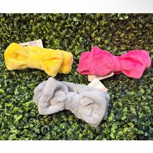 Plush Bow Headband for makeup - Pink, Yellow, Gray